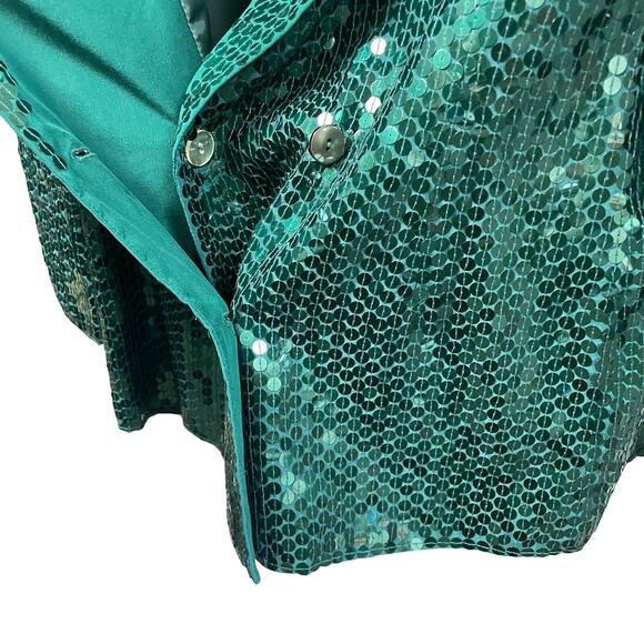 NWT Vintage Diane Gilman Pure Silk Sequin Embellished Blazer Jacket Green 1X - Picture 4 of 7